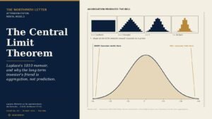 The Central Limit Theorem: Laplace's 1810 Memoir and Why the Long-Term Investor's Friend Is Aggregation, Not Prediction 3 Editorial cover with bell curve and convergence histograms for the Central Limit Theorem essay